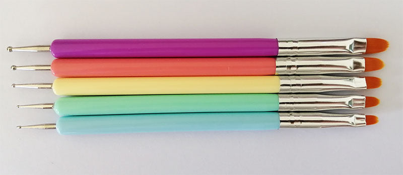 Double Sided Dotting tool/gel brush - pastel 5pcs
