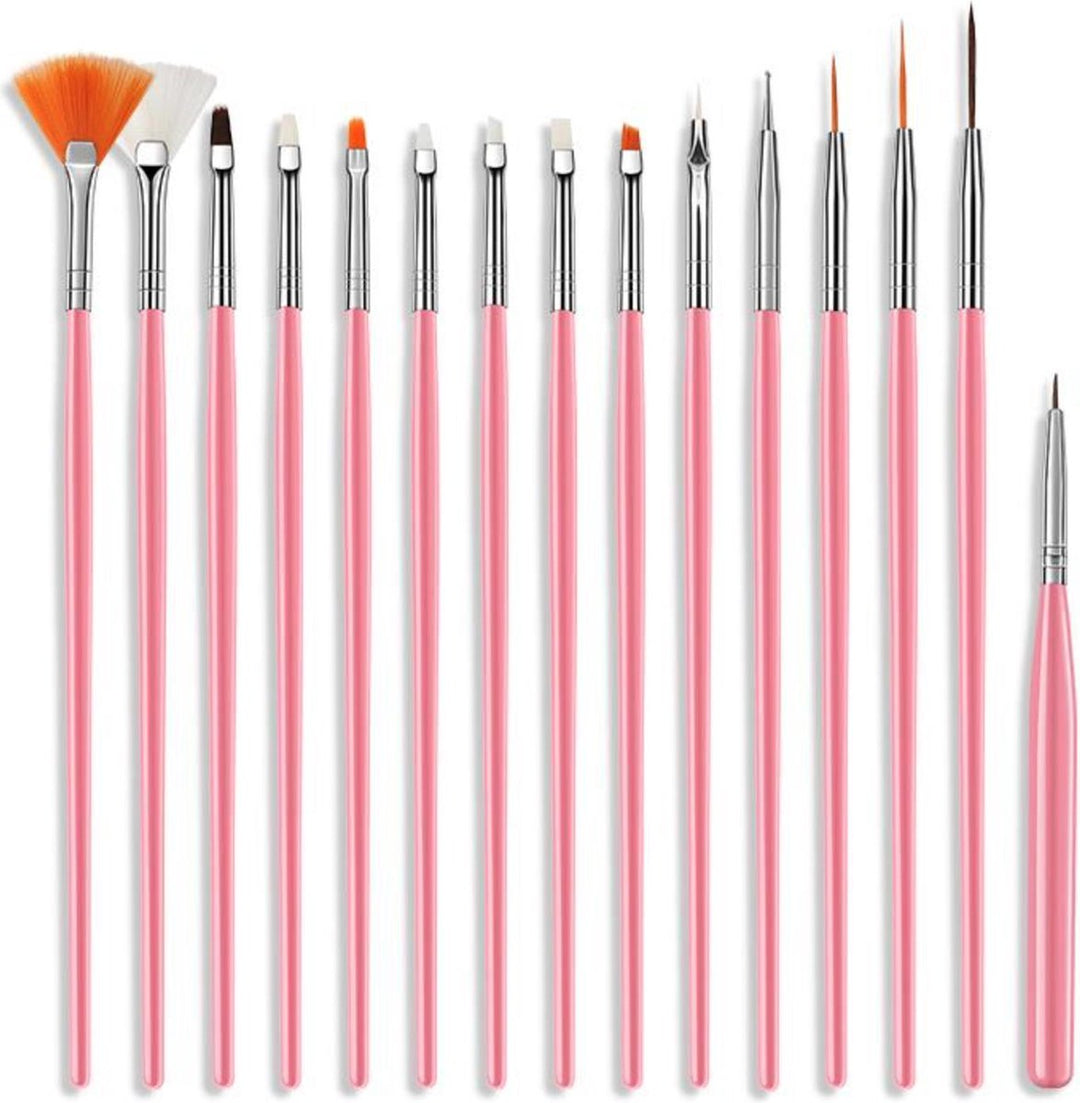 Nail Art Penselen set - Roze 15 delig