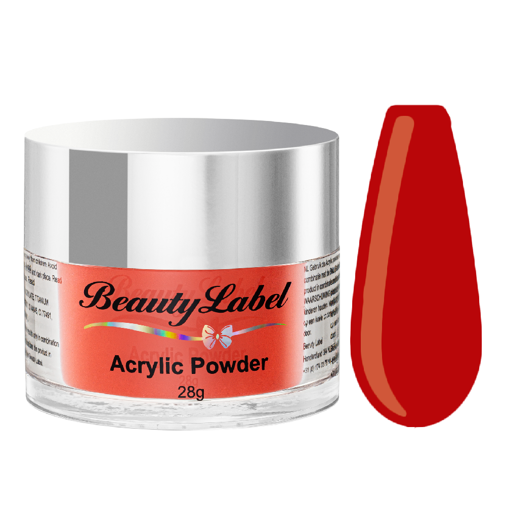 acrylpoeder, Acrylic powders, Acrylic color powders van Beauty Label #17 ferrari rood red. Pot 28g met zilveren deksel. Te koop bij Beauty Label. groothandel in nagelproducten en wimperextensions.
