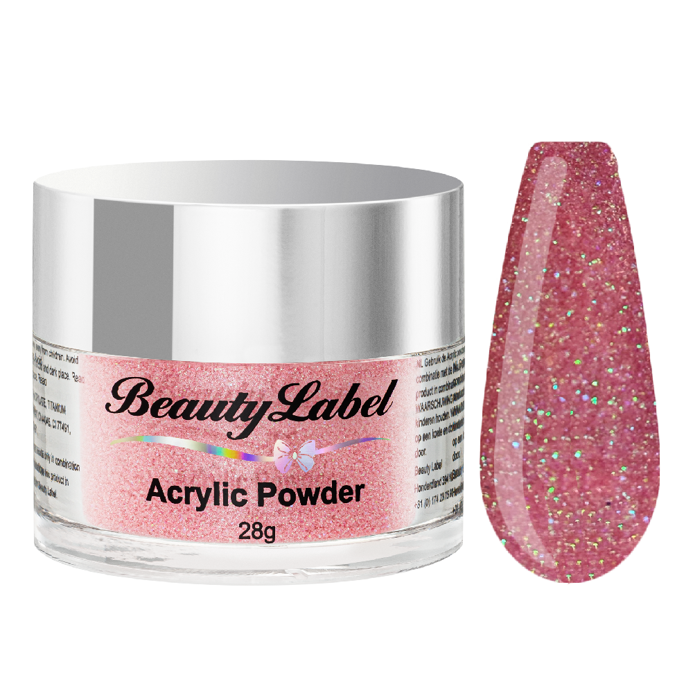 acrylpoeder, Acrylic powders, Acrylic color powders van Beauty Label #35 martini pink, roze. Pot 28g met zilveren deksel. Te koop bij Beauty Label. groothandel in nagelproducten en wimperextensions.