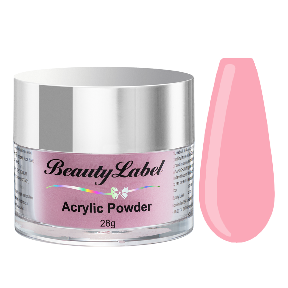 acrylpoeder, Acrylic powders, Acrylic color powders van Beauty Label #53 baby pink, licht roze. Pot 28g met zilveren deksel. Te koop bij Beauty Label. groothandel in nagelproducten en wimperextensions.