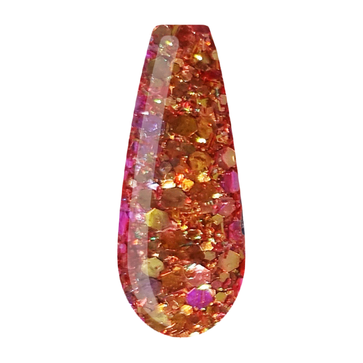 chameleon glitter dots red yellow acrylic powder voorbeeld tip. Acrylic color powders voor het zetten van acrylnagels.