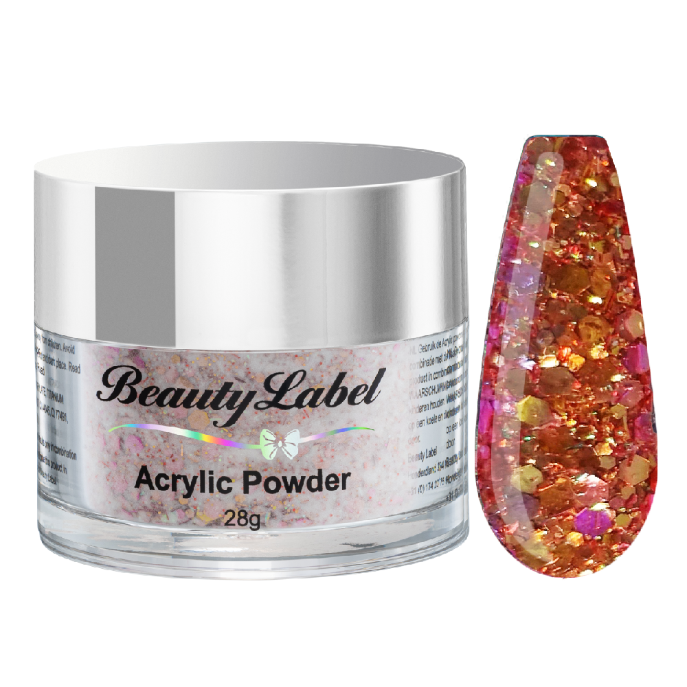 chameleon glitter dots red yellow acrylic powder voorbeeld tip. Acrylic color powders voor het zetten van acrylnagels.