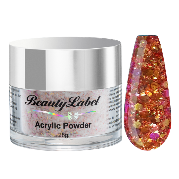 chameleon glitter dots red yellow acrylic powder voorbeeld tip. Acrylic color powders voor het zetten van acrylnagels.