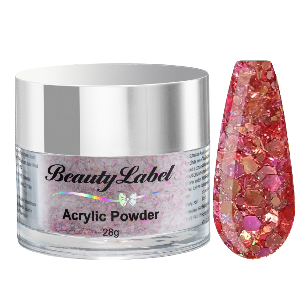 chameleon glitter dots pink acrylic powder voorbeeld tip. Acrylic color powders voor het zetten van acrylnagels.