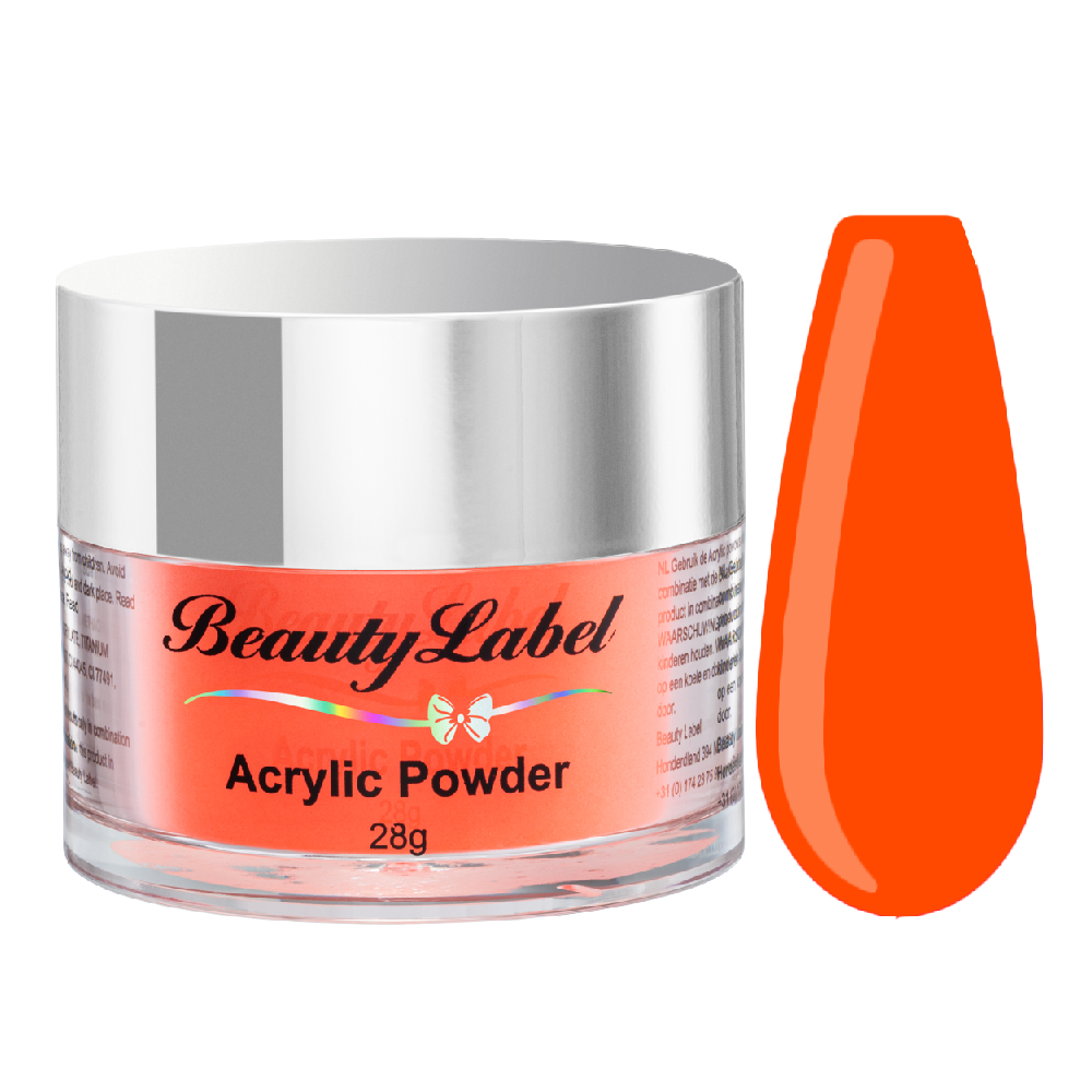 neon orange acrylic powder voorbeeld tip. Acrylic color powders voor het zetten van acrylnagels.