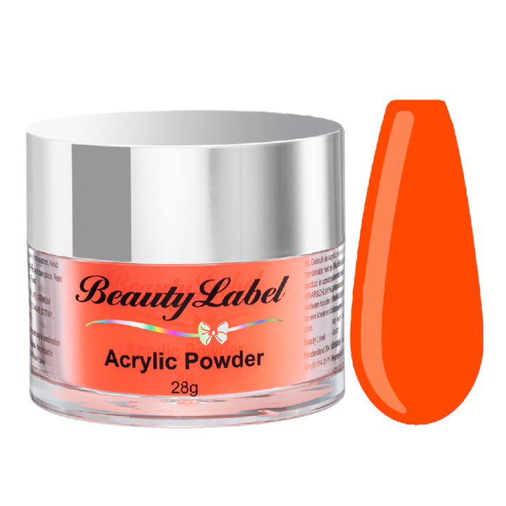 neon orange acrylic powder voorbeeld tip. Acrylic color powders voor het zetten van acrylnagels.