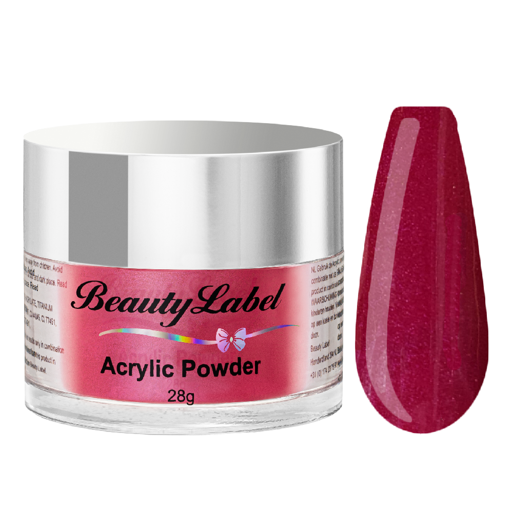acrylpoeder, Acrylic powders, Acrylic color powders van Beauty Label #14 rood red donker roze dark pink. Pot 28g met zilveren deksel. Te koop bij Beauty Label. groothandel in nagelproducten en wimperextensions.