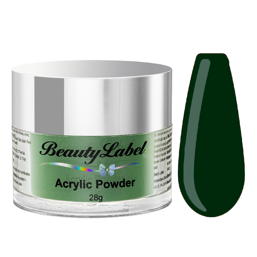 acrylpoeder, Acrylic powders, Acrylic color powders van Beauty Label #18 donker mos groen green. Pot 28g met zilveren deksel. Te koop bij Beauty Label. groothandel in nagelproducten en wimperextensions.