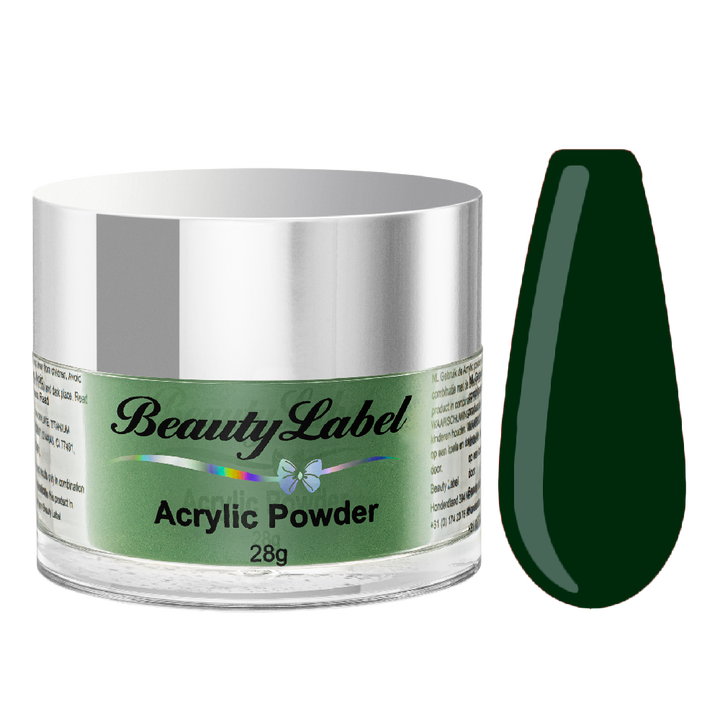 acrylpoeder, Acrylic powders, Acrylic color powders van Beauty Label #18 donker mos groen green. Pot 28g met zilveren deksel. Te koop bij Beauty Label. groothandel in nagelproducten en wimperextensions.