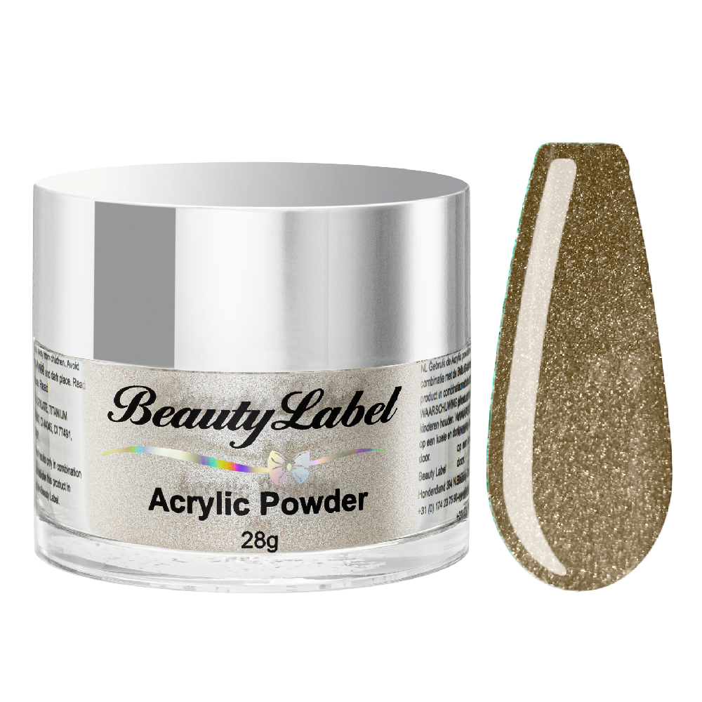 acrylpoeder, Acrylic powders, Acrylic color powders van Beauty Label #41 goud metallic. Pot 28g met zilveren deksel. Te koop bij Beauty Label. groothandel in nagelproducten en wimperextensions.