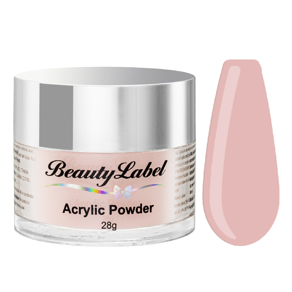 acrylpoeder, Acrylic powders, Acrylic color powders van Beauty Label #43 pink nude. Pot 28g met zilveren deksel. Te koop bij Beauty Label. groothandel in nagelproducten en wimperextensions.