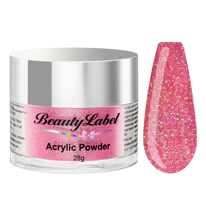 acrylpoeder, Acrylic powders, Acrylic color powders van Beauty Label #49 summer pink glitter. Pot 28g met zilveren deksel. Te koop bij Beauty Label. groothandel in nagelproducten en wimperextensions.