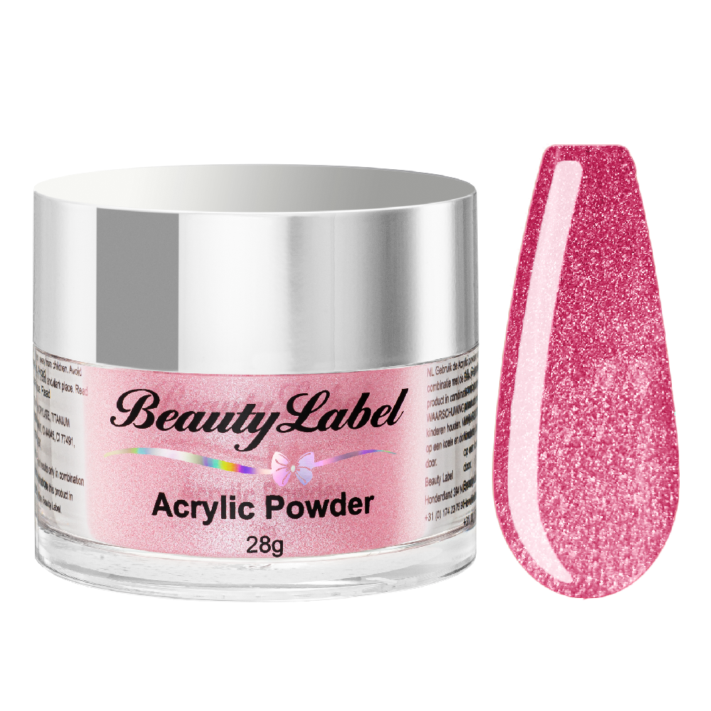 acrylpoeder, Acrylic powders, Acrylic color powders van Beauty Label #50 barbie pink metallic. Pot 28g met zilveren deksel. Te koop bij Beauty Label. groothandel in nagelproducten en wimperextensions.