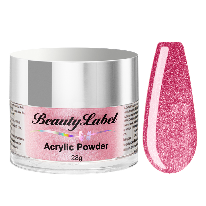 acrylpoeder, Acrylic powders, Acrylic color powders van Beauty Label #50 barbie pink metallic. Pot 28g met zilveren deksel. Te koop bij Beauty Label. groothandel in nagelproducten en wimperextensions.