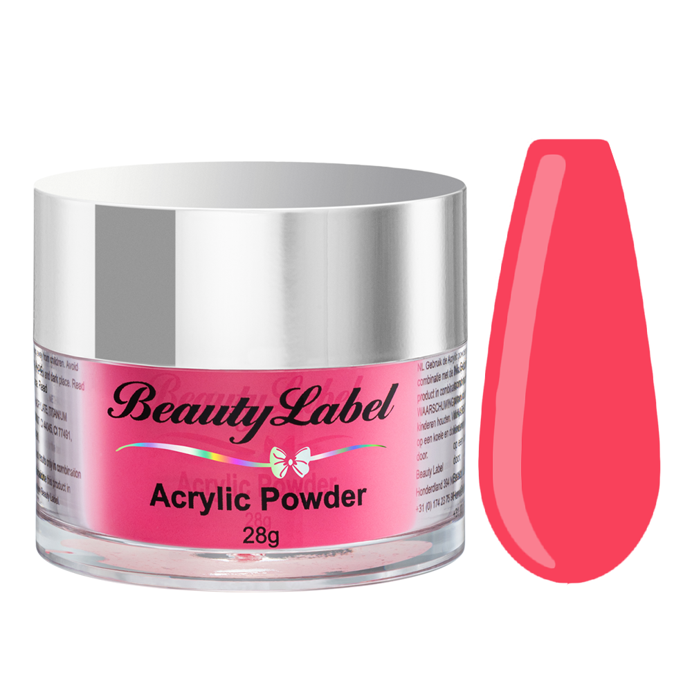 acrylpoeder, Acrylic powders, Acrylic color powders van Beauty Label #52 neon pink, neon roze. Pot 28g met zilveren deksel. Te koop bij Beauty Label. groothandel in nagelproducten en wimperextensions.