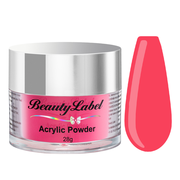 acrylpoeder, Acrylic powders, Acrylic color powders van Beauty Label #52 neon pink, neon roze. Pot 28g met zilveren deksel. Te koop bij Beauty Label. groothandel in nagelproducten en wimperextensions.
