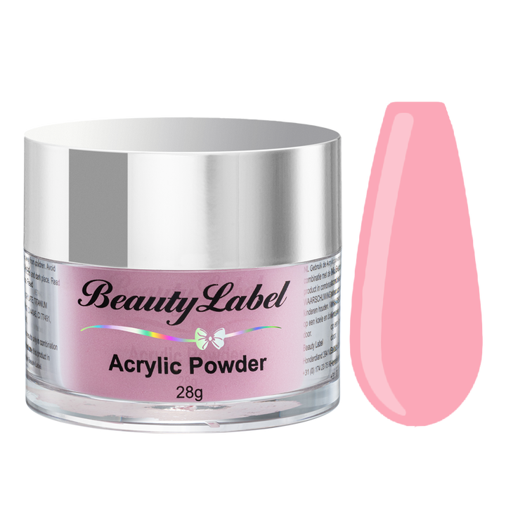 acrylpoeder, Acrylic powders, Acrylic color powders van Beauty Label #53 baby pink, licht roze. Pot 28g met zilveren deksel. Te koop bij Beauty Label. groothandel in nagelproducten en wimperextensions.
