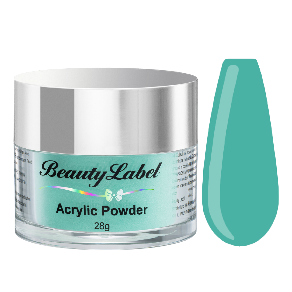 acrylpoeder, Acrylic powders, Acrylic color powders van Beauty Label #56 turquoise. Pot 28g met zilveren deksel. Te koop bij Beauty Label. groothandel in nagelproducten en wimperextensions.