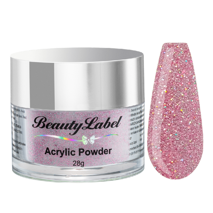 acrylpoeder, Acrylic powders, Acrylic color powders van Beauty Label #59 light pink glitter. Pot 28g met zilveren deksel. Te koop bij Beauty Label. groothandel in nagelproducten en wimperextensions.